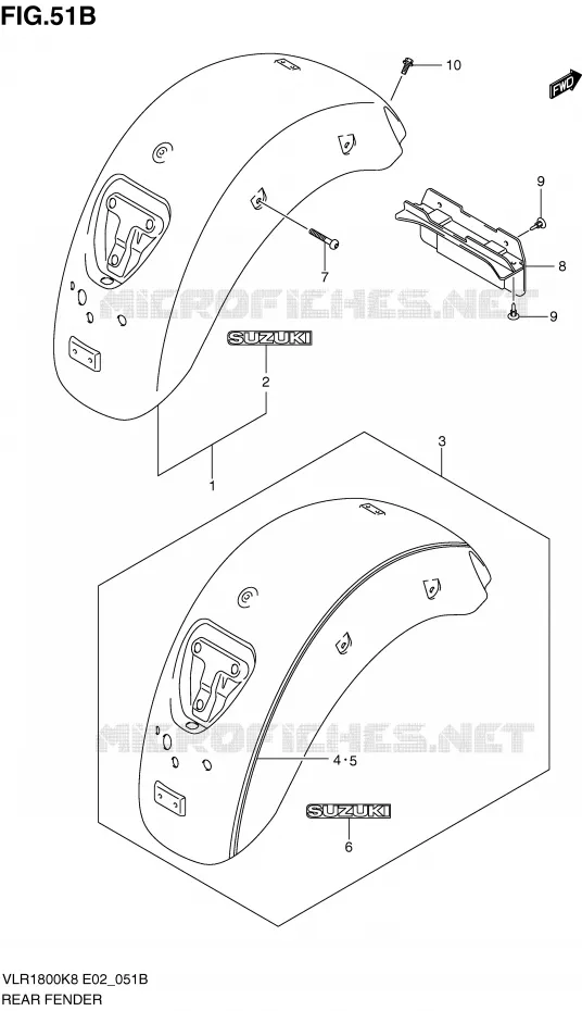 ACHTERSPATBORD (MODEL L0) Suzuki MOTO 1800 INTRUDER 2009  VLR1800UFK9(E2)
