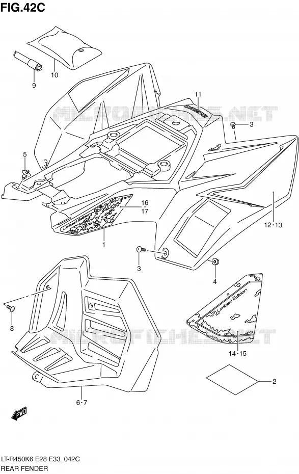 ACHTERSPATBORD (MODEL L0) Suzuki QUAD 450 QUADRACER 2010  LT-R450L0(E28/E33)