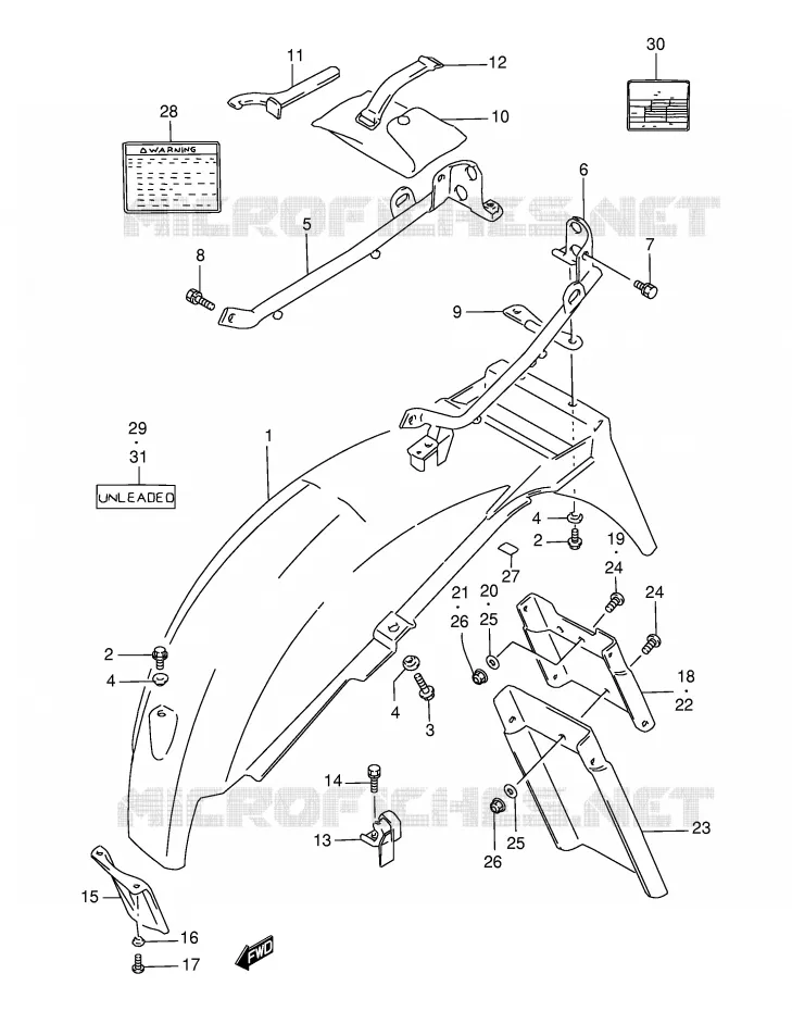 ACHTERSPATBORD (MODELE V/W/X) Suzuki MOTO 500 GS-E 1997  GS500EUV(E2)