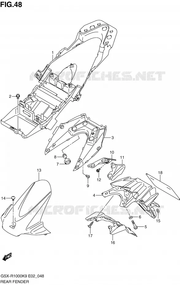 ACHTERSPATBORD Suzuki MOTO 1000 GSX-R 2010  GSX-R1000ZUFL0(E2)
