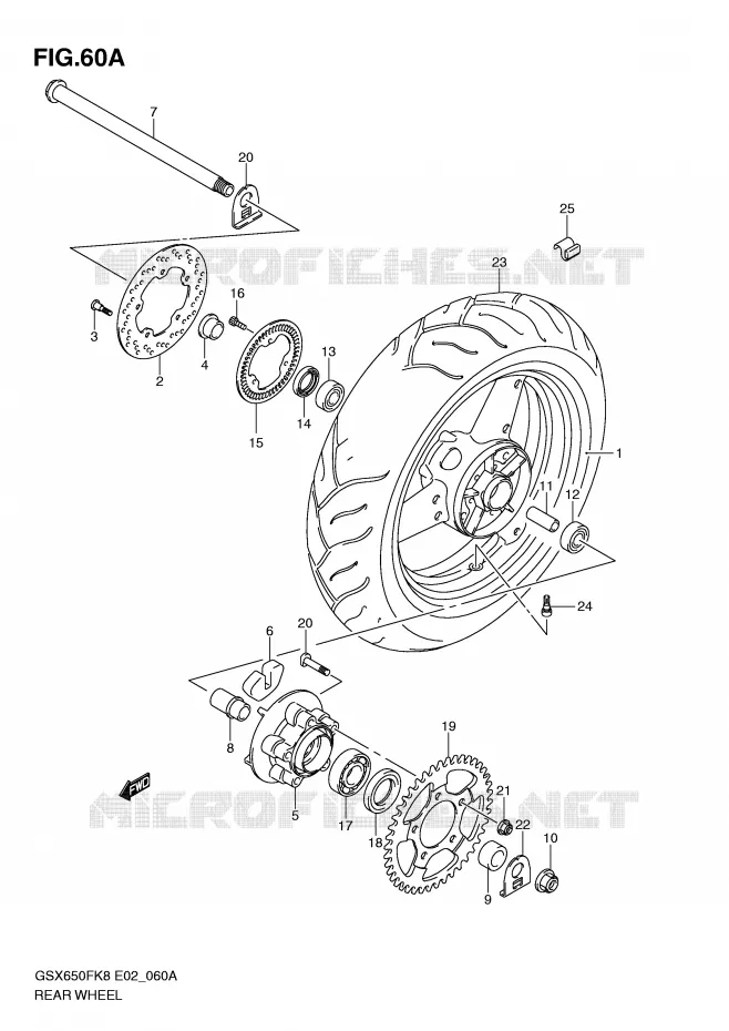 ACHTERWIEL (GSX650FAK9/FUAK9/FAL0/FUAL0) Suzuki MOTO 650 GSX-F 2009  GSX650FK9(E2)