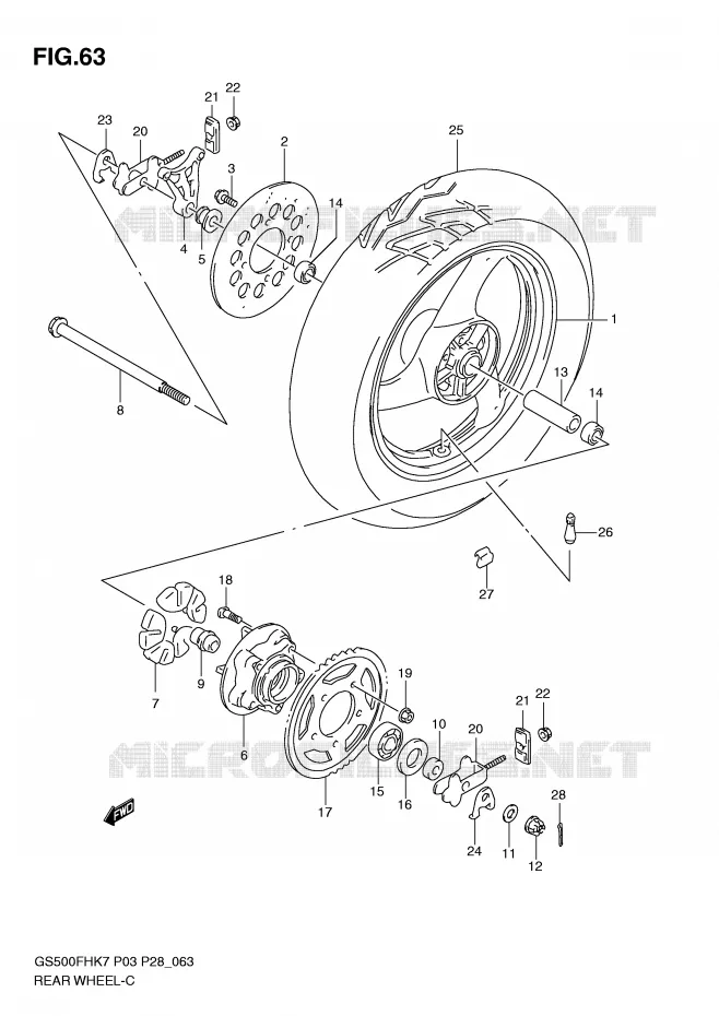 ACHTERWIEL Suzuki MOTO 500 GS-E 2008  GS500HK8(P3)