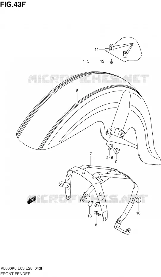FRONT FENDER (MODEL L0) Suzuki MOTO 800 VOLUSIA 2008  VL800TK8(E3/E28)