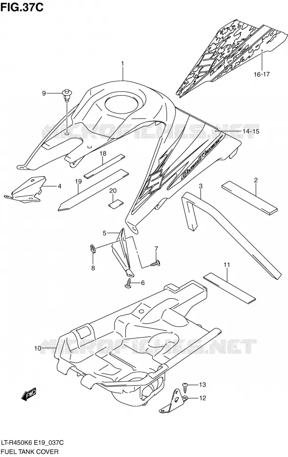 FUEL TANK COVER (MODEL L0) Suzuki QUAD 450 QUADRACER 2010  LT-R450ZL0(E19)