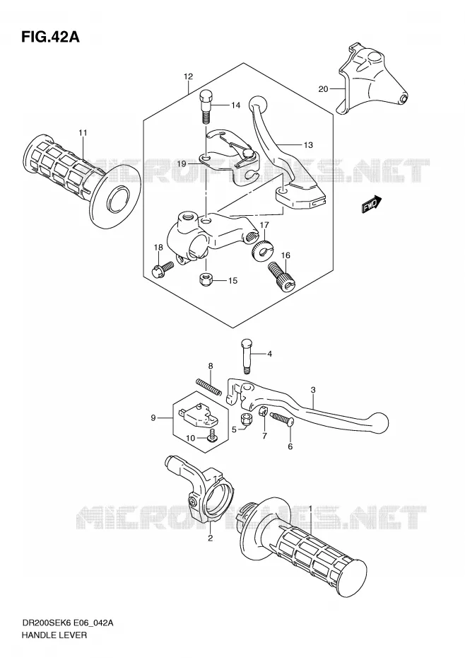 HEFBOMEN - HANDGRIPS (MODEL L0 E24) Suzuki MOTO 200 DR 2010  DR200SEL0(E6)
