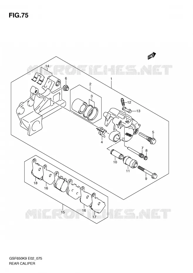 REAR CALIPER (GSF650K9/SK9/SUK9/UK9/L0/SL0/SUL0/UL0) Suzuki MOTO 650 BANDIT 2009  GSF650SUAK9(E2)