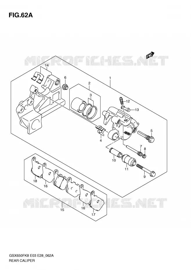REAR CALIPER (GSX650FAK9/FAL0) Suzuki MOTO 650 GSX-F 2009  GSX650FK9(E3/E28)