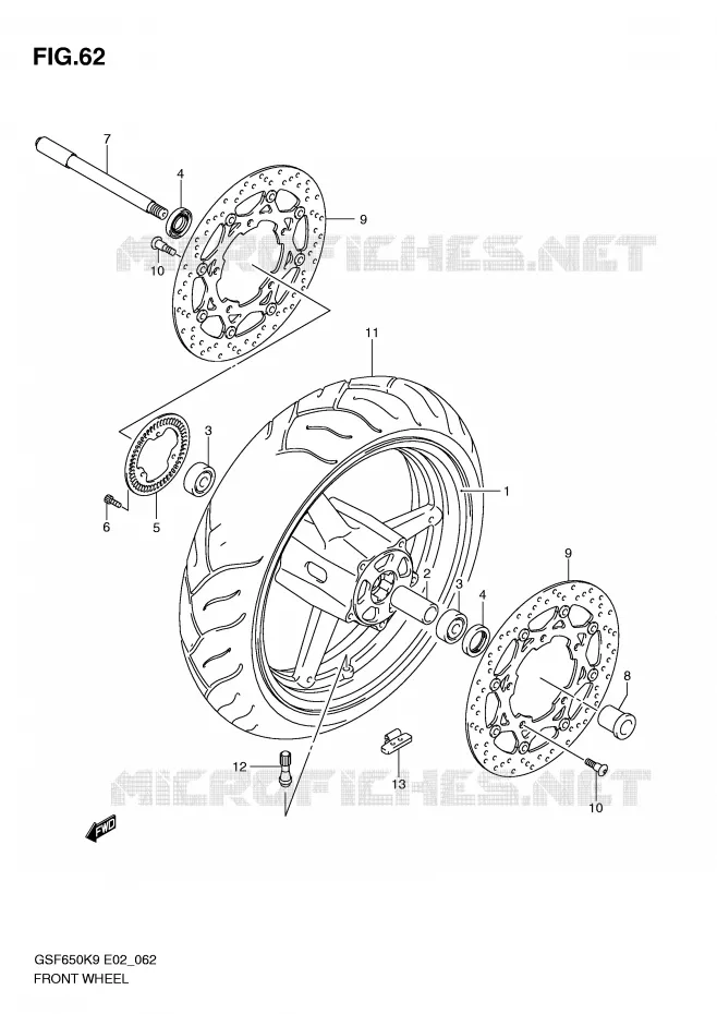 VOORWIEL (GSF650AK9/SAK9/UAK9/SUAK9/AL0/SAL0/UAL0/SUAL0) Suzuki MOTO 650 BANDIT 2010  GSF650L0(E2)