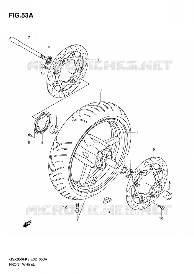 VOORWIEL (GSX650FAK9/FUAK9/FAL0/FUAL0) Suzuki MOTO 650 GSX-F 2010  GSX650FAL0(E2)