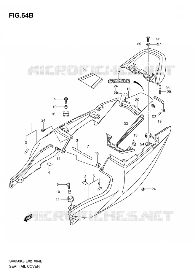 ACHTER KUIP - SEAT COWL (SV650SL0/SUL0/SAL0/SUAL0) Suzuki MOTO 650 SV 2009  SV650K9(E2)