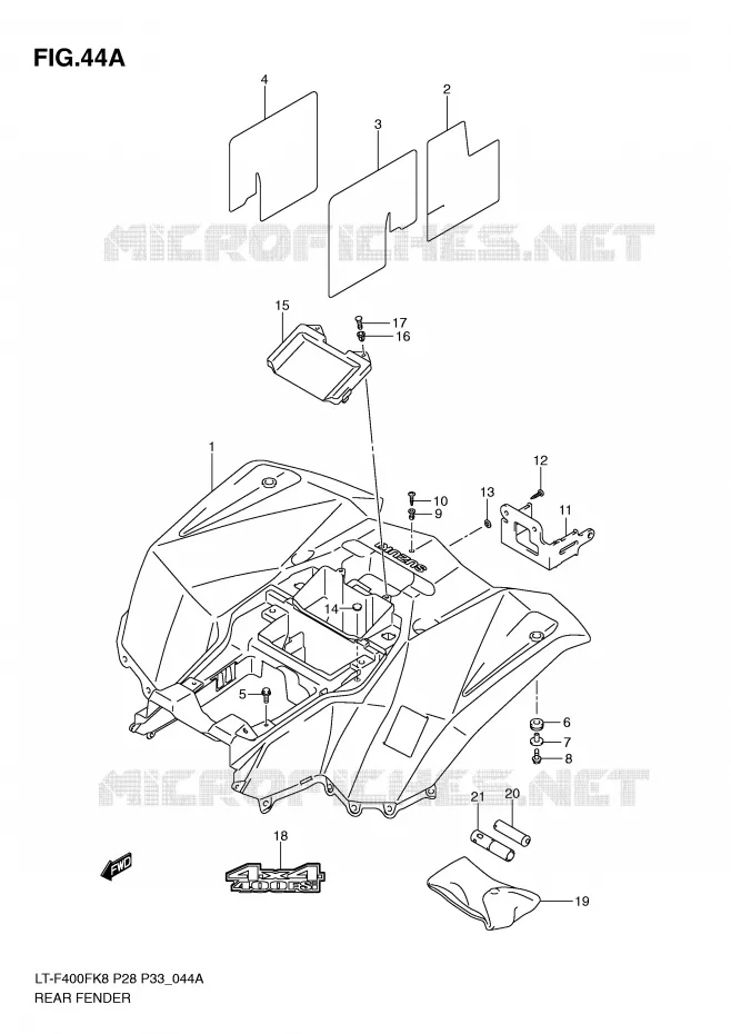 ACHTERSPATBORD (LT-F400FL0) Suzuki QUAD 400 KINGQUAD 2008  LT-F400FK8(P28/P33)