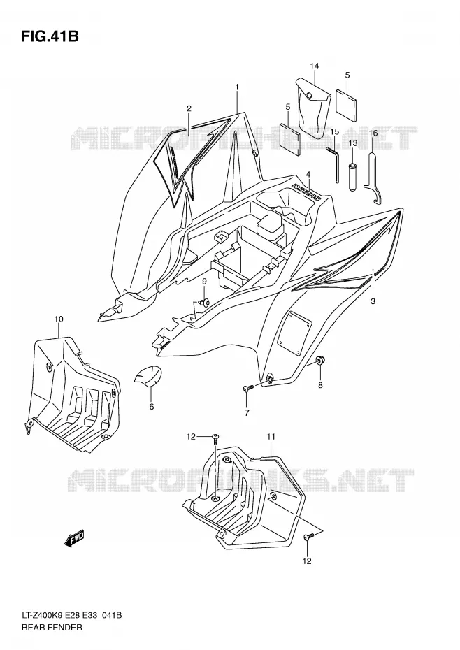 ACHTERSPATBORD (LT-Z400L0) Suzuki QUAD 400 QUADSPORT 2010  LT-Z400L0(E28/E33)