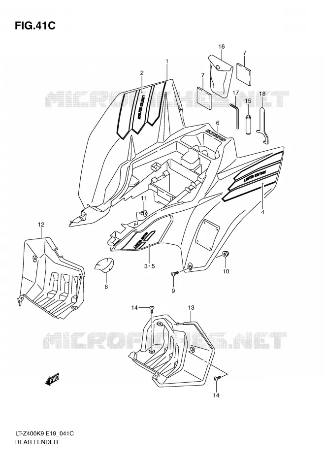 ACHTERSPATBORD (LT-Z400ZL0) Suzuki QUAD 400 QUADSPORT 2009  LT-Z400ZK9(E19)