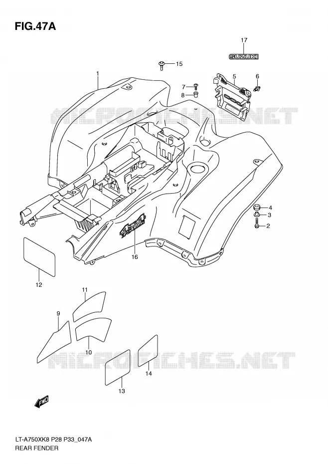 ACHTERSPATBORD (MODEL L0) Suzuki QUAD 750 KINGQUAD 2008  LT-A750XZK8(P28/P33)