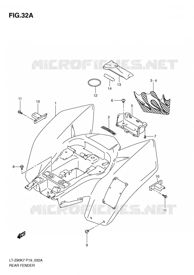 ACHTERSPATBORD (MODEL L0) Suzuki QUAD 90 QUADSPORT 2008  LT-Z90K8(P19)