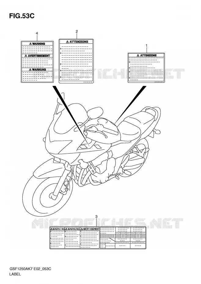 ETIKET (MODEL L0) Suzuki MOTO 1250 BANDIT-S 2008  GSF1250SK8(E2)