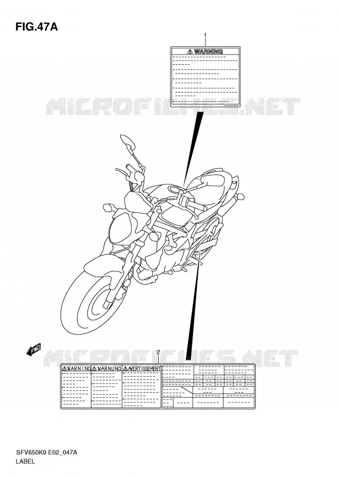 ETIKET (MODEL L0) Suzuki MOTO 650 GLADIUS 2010  SFV650AL0(E2)