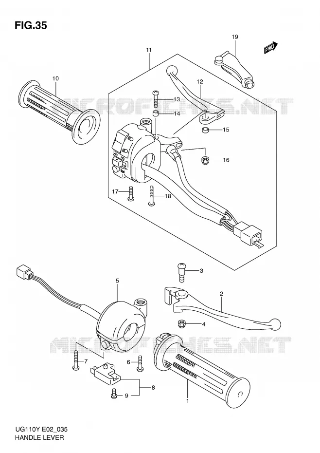 HANDGRIPS - LEVERS Suzuki SCOOTER 110 UG 2001  UG110K1(E2)