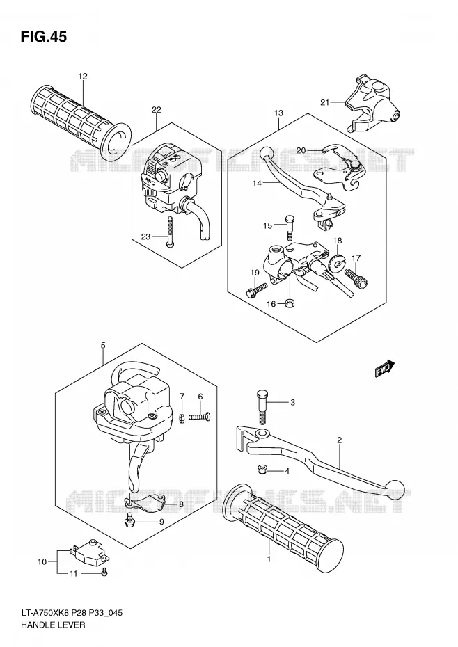 HEFBOMEN - HANDGRIPS (MODEL K8/K9) Suzuki QUAD 750 KINGQUAD 2008  LT-A750XK8(P28/P33)