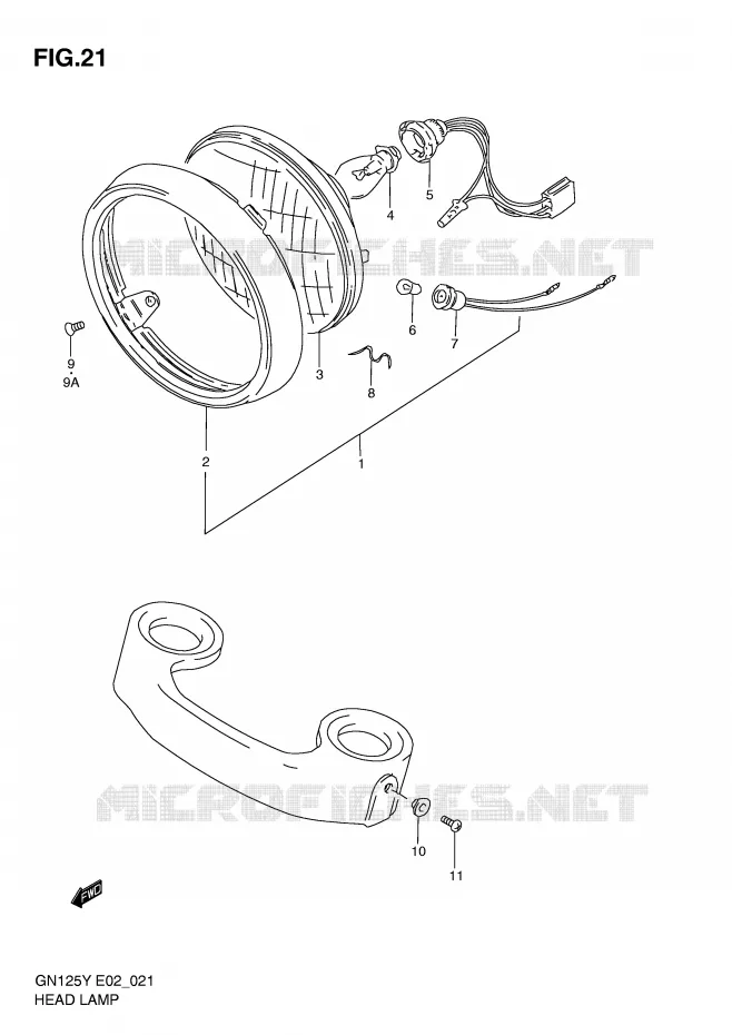 KOPLAMP (MODELE V/W/X/Y/K1 E2,E71,P9) Suzuki MOTO 125 GN 1998  GN125EW(E2)