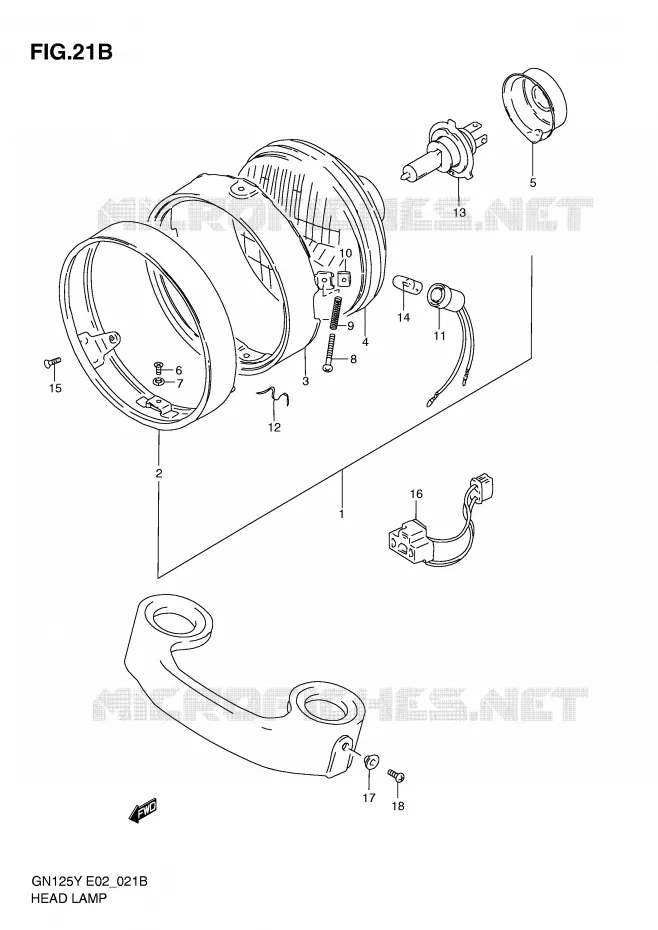 KOPLAMP (MODELE Y/K1 E4,E18,E21,E22) Suzuki MOTO 125 GN 2001  GN125K1(E4)