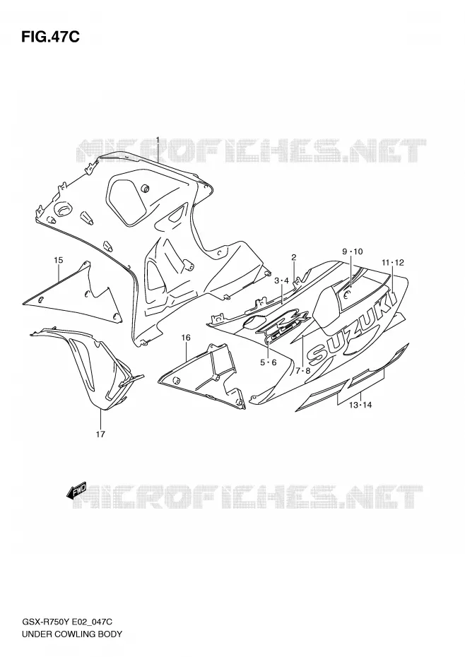 ONDER COWLING (MODELE K3) Suzuki MOTO 750 GSX-R 2000  GSX-R750Y(E2)