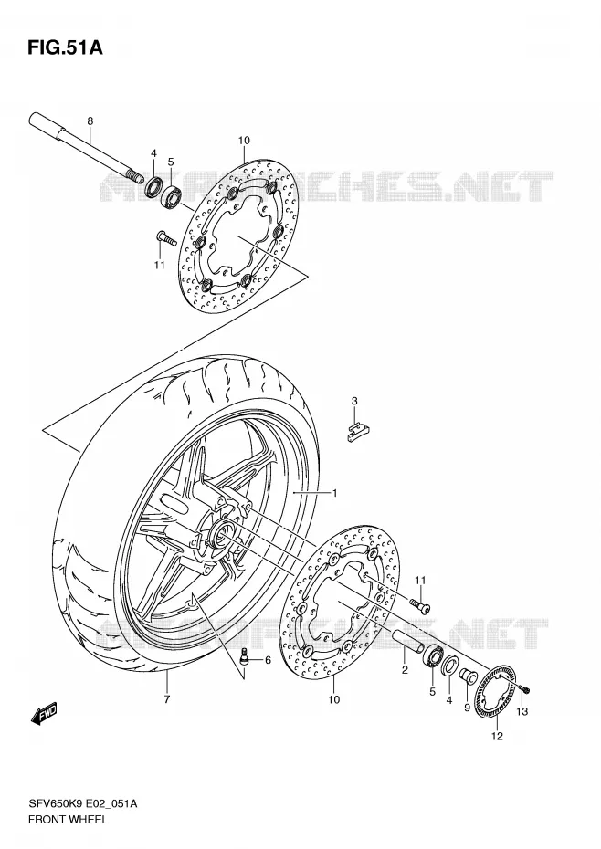 VOORWIEL (SFV650AK9/UAK9/AL0/UAL0) Suzuki MOTO 650 GLADIUS 2009  SFV650AK9(E2)