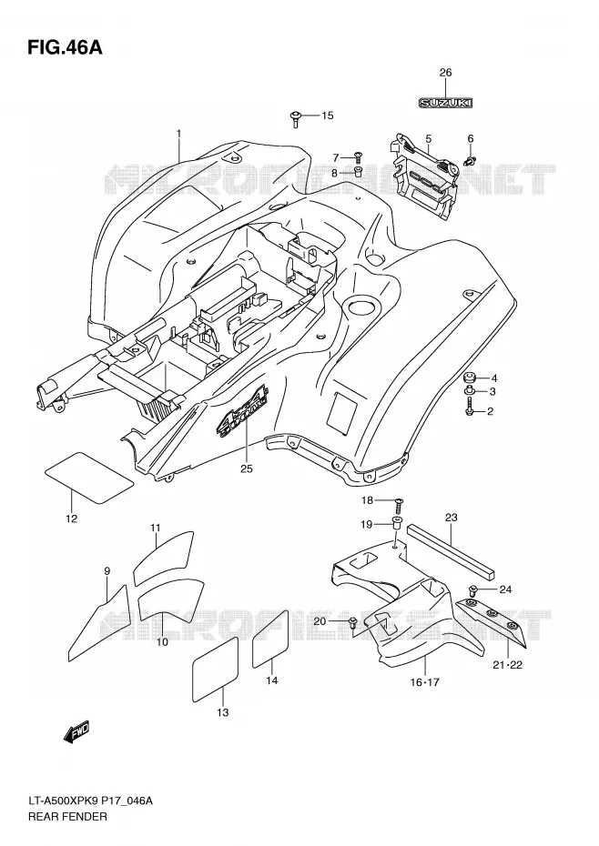 ACHTERSPATBORD (MODEL L0) Suzuki QUAD 500 VINSON 2009  LT-A500XPZK9(P17)