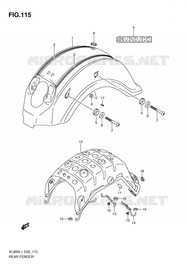 ACHTERSPATBORD (VL800CL1 E24) Suzuki MOTO 800 VOLUSIA 2011  VL800CUEL1(E2)