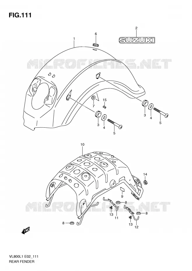 ACHTERSPATBORD (VL800L1 E19) Suzuki MOTO 800 VOLUSIA 2011  VL800CL1(E2)