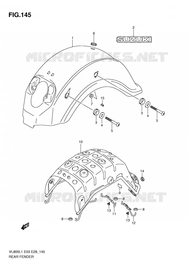 ACHTERSPATBORD (VL800L1 E3) Suzuki MOTO 800 VOLUSIA 2011  VL800L1(E3/E28)