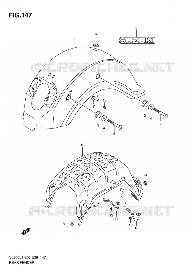 ACHTERSPATBORD (VL800L1 E33) Suzuki MOTO 800 VOLUSIA 2011  VL800TL1(E3/E28)