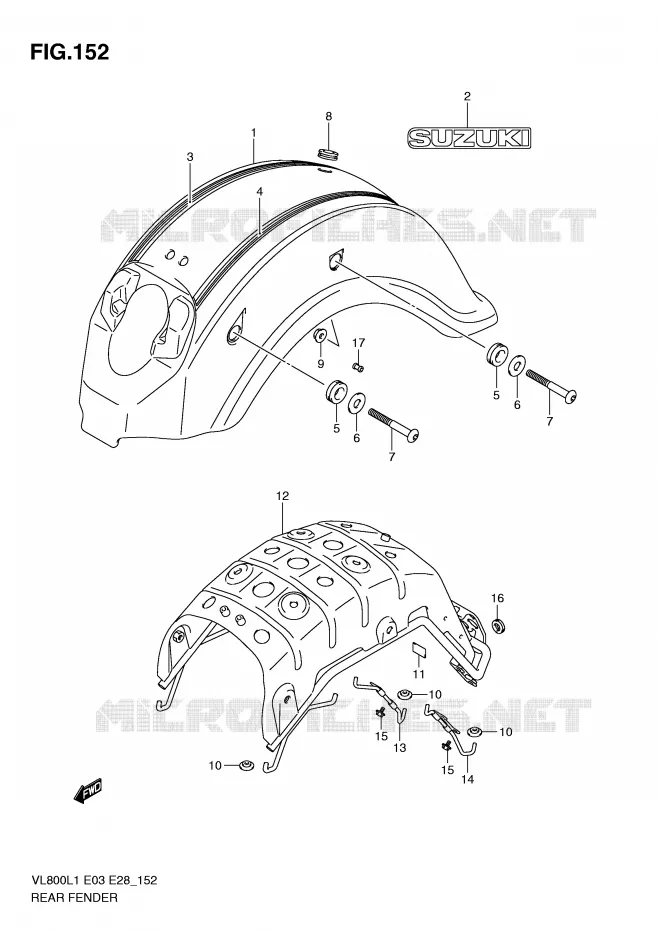 ACHTERSPATBORD (VL800TL1 E28) Suzuki MOTO 800 VOLUSIA 2011  VL800TL1(E3/E28)