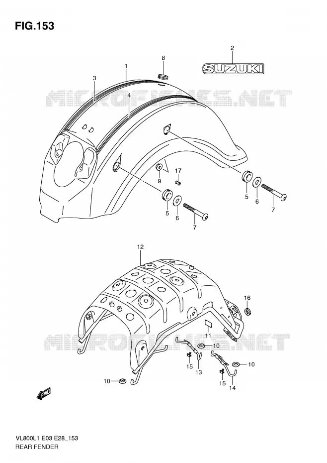 ACHTERSPATBORD (VL800TL1 E33) Suzuki MOTO 800 VOLUSIA 2011  VL800L1(E3/E28)