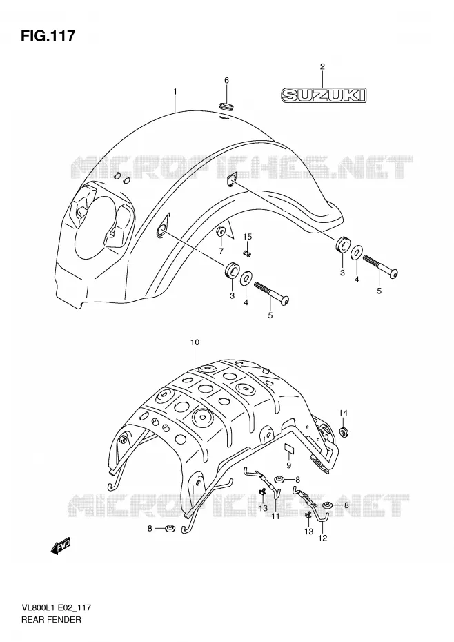 ACHTERSPATBORD (VL800UEL1 E19) Suzuki MOTO 800 VOLUSIA 2011  VL800CUEL1(E2)