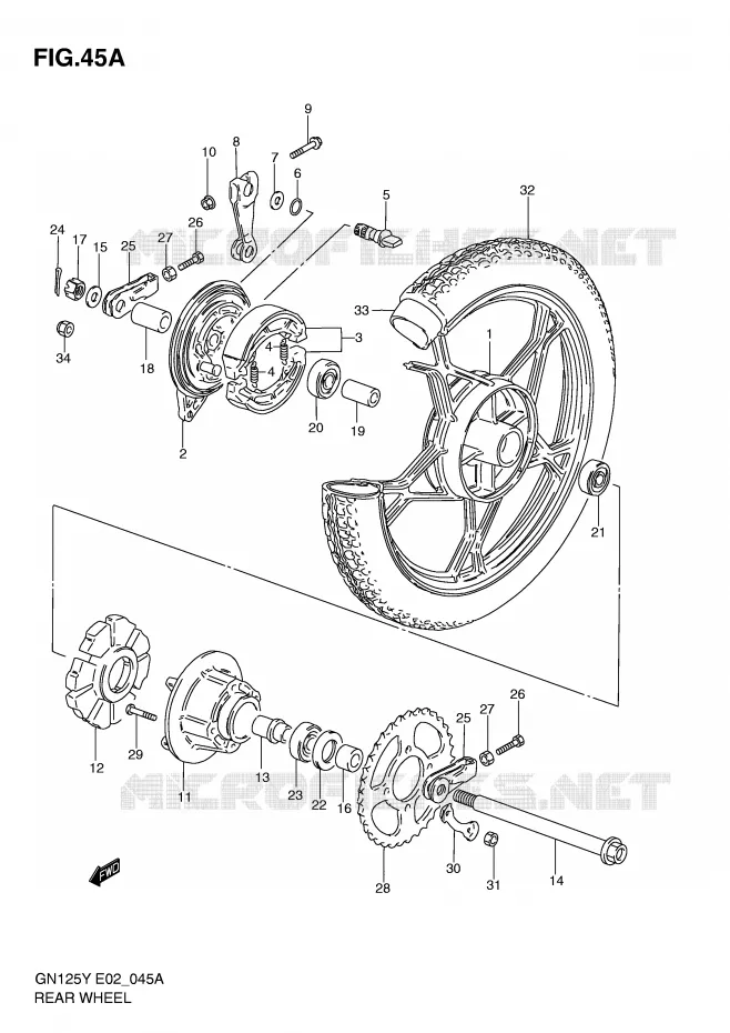 ACHTERWIEL (GN125EV/EW/EX/EY/EK1) Suzuki MOTO 125 GN 2000  GN125Y(E4)