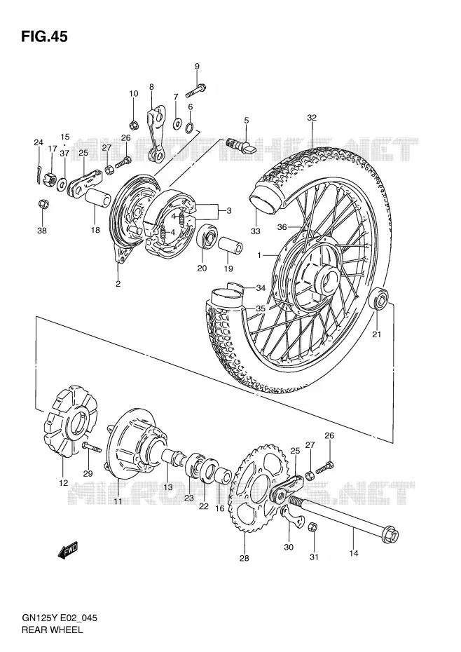 ACHTERWIEL (GN125V/W/X/Y/K1) Suzuki MOTO 125 GN 2000  GN125Y(E4)
