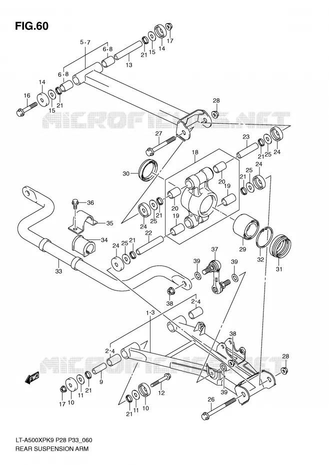 ACHTERWIELOPHANGING ARM Suzuki QUAD 500 KINGQUAD 2009  LT-A500XPK9(P28/P33)