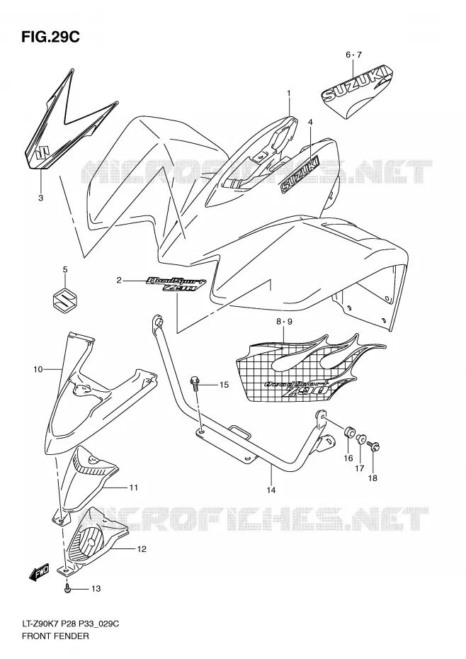 FRONT FENDER (MODEL L0) Suzuki QUAD 90 QUADSPORT 2008  LT-Z90K8(P28/P33)