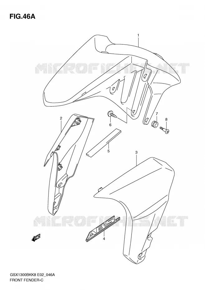FRONT FENDER (WITHOUT ABS,MODEL K8/K9) Suzuki MOTO 1300 B-KING 2008  GSX1300BKAU2K8(E2)
