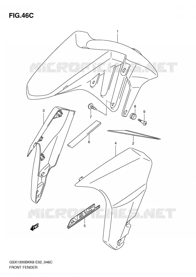 FRONT FENDER (WITHOUT ABS,MODEL L0) Suzuki MOTO 1300 B-KING 2009  GSX1300BKAUFK9(E2)