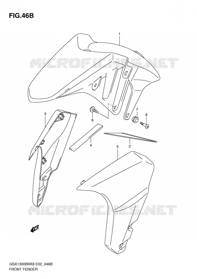 FRONT FENDER (WITHOUT ABS,MODEL L0) Suzuki MOTO 1300 B-KING 2010  GSX1300BKU2K8(E2)