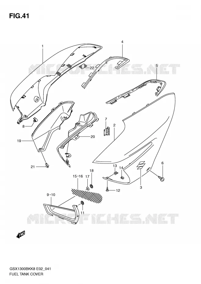 FUEL TANK COVER (MODEL K8/K9) Suzuki MOTO 1300 B-KING 2012  GSX1300BKAU2K8(E2)