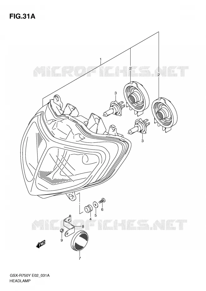 KOPLAMP (MODELE K2/K3 E24) Suzuki MOTO 750 GSX-R 2001  GSX-R750U1K1(E2)