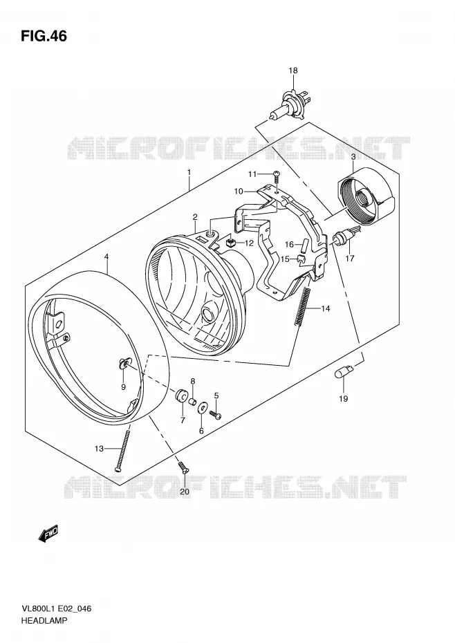 KOPLAMP (VL800L1 E2) Suzuki MOTO 800 VOLUSIA 2011  VL800CUEL1(E2)
