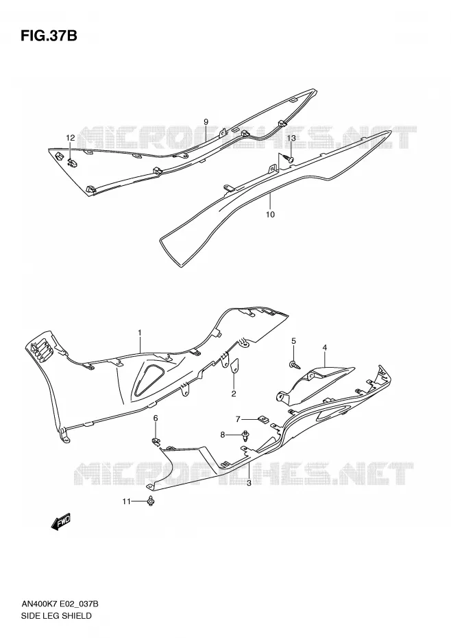 ONDERAANKLEDING (MODEL L0) Suzuki SCOOTER 400 BURGMAN 2010  AN400L0(E2)