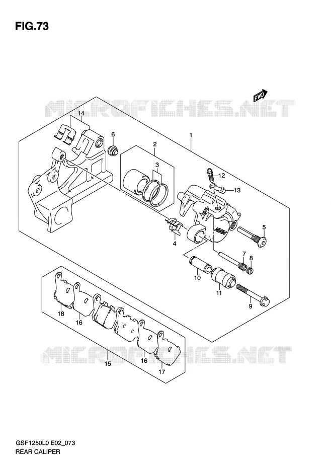 REAR CALIPER (GSF1250L0) Suzuki MOTO 1250 BANDIT-N 2010  GSF1250L0(E2)