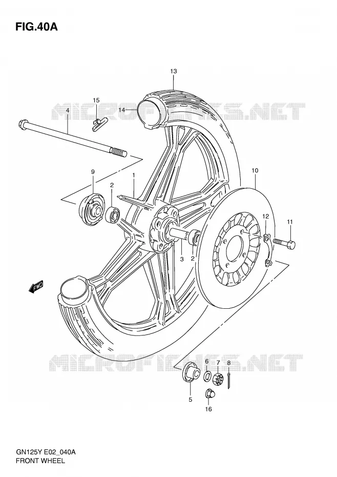 VOORWIEL (GN125EV/EW/EX/EY/EK1) Suzuki MOTO 125 GN 2000  GN125Y(E4)
