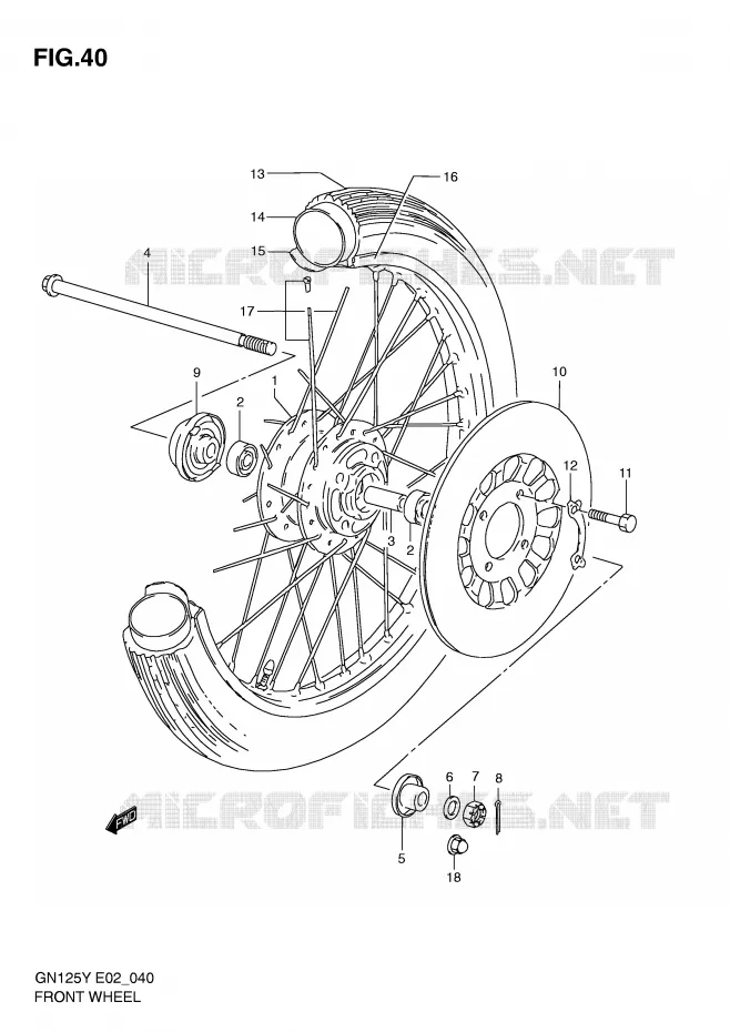 VOORWIEL (GN125V/W/X/Y/K1) Suzuki MOTO 125 GN 1998  GN125W(E4)