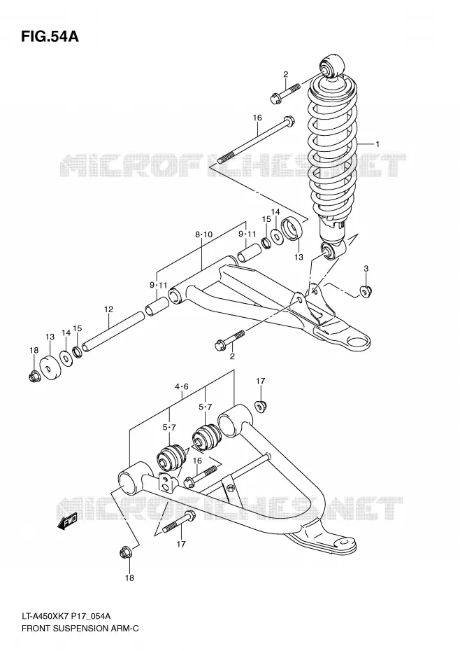 VOORWIELOPHANGING ARM (MODEL K8/K9/L0) Suzuki QUAD 450 KINGQUAD 2008  LT-A450XZK8(P17)